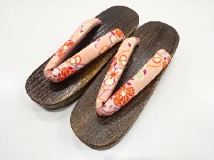 未使用品　花模様鼻緒　桐下駄(24センチ)